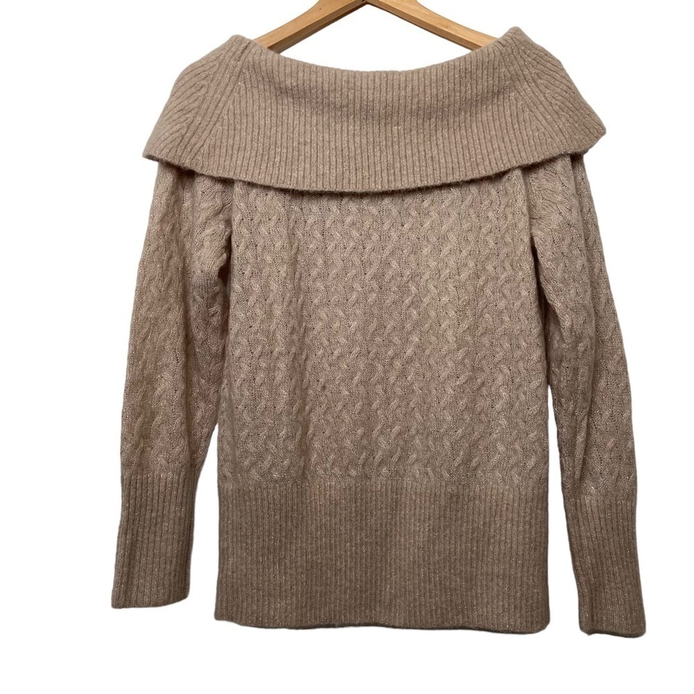 Banana Republic alpaca blend cable knit sweater powder pink gold metallic medium